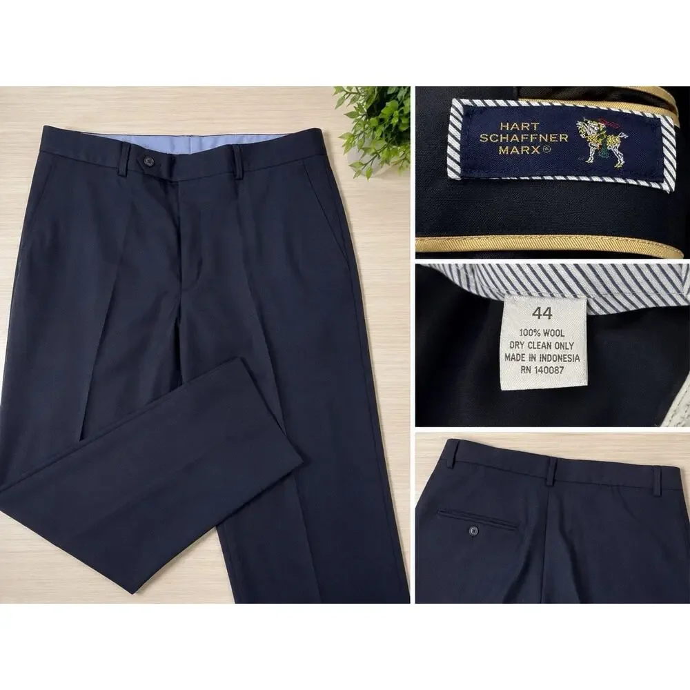 Hart Schaffner Marx Wool Dress Pants Men’s 44 Navy Flat Front Career